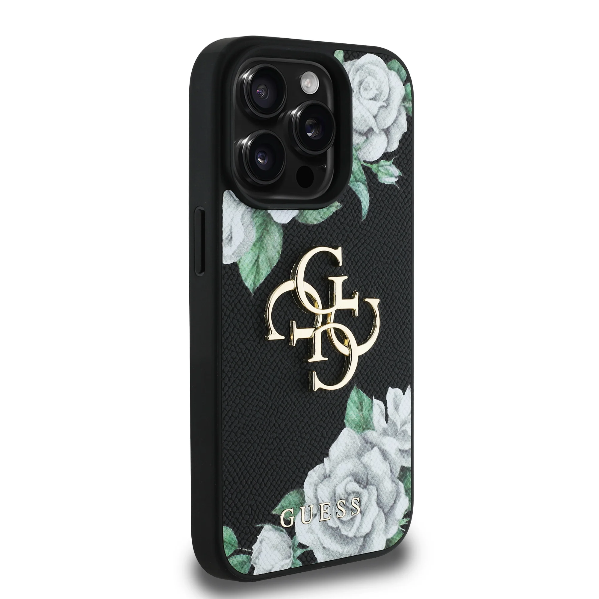 6910 GUESS HC GRAINED PU ROSES AND BIG 4G LOGO BLACK IP15 PRO MAX