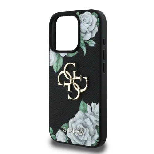 6910 GUESS HC GRAINED PU ROSES AND BIG 4G LOGO BLACK IP15 PRO MAX