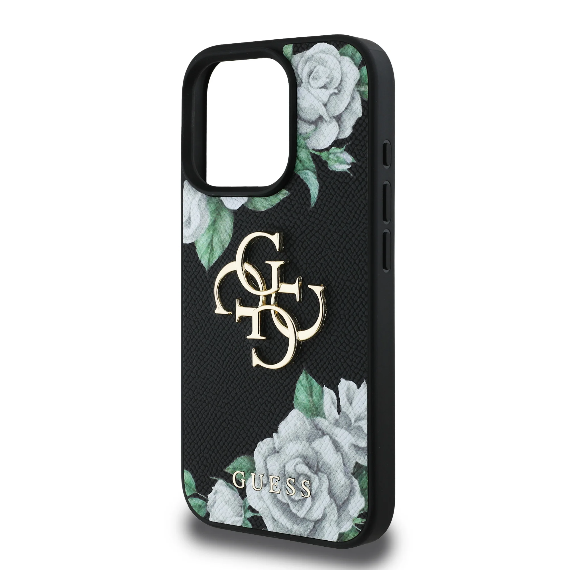 6910 GUESS HC GRAINED PU ROSES AND BIG 4G LOGO BLACK IP15 PRO MAX