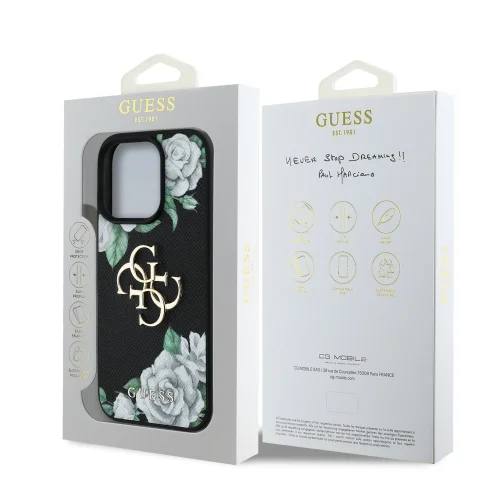 6910 GUESS HC GRAINED PU ROSES AND BIG 4G LOGO BLACK IP15 PRO MAX