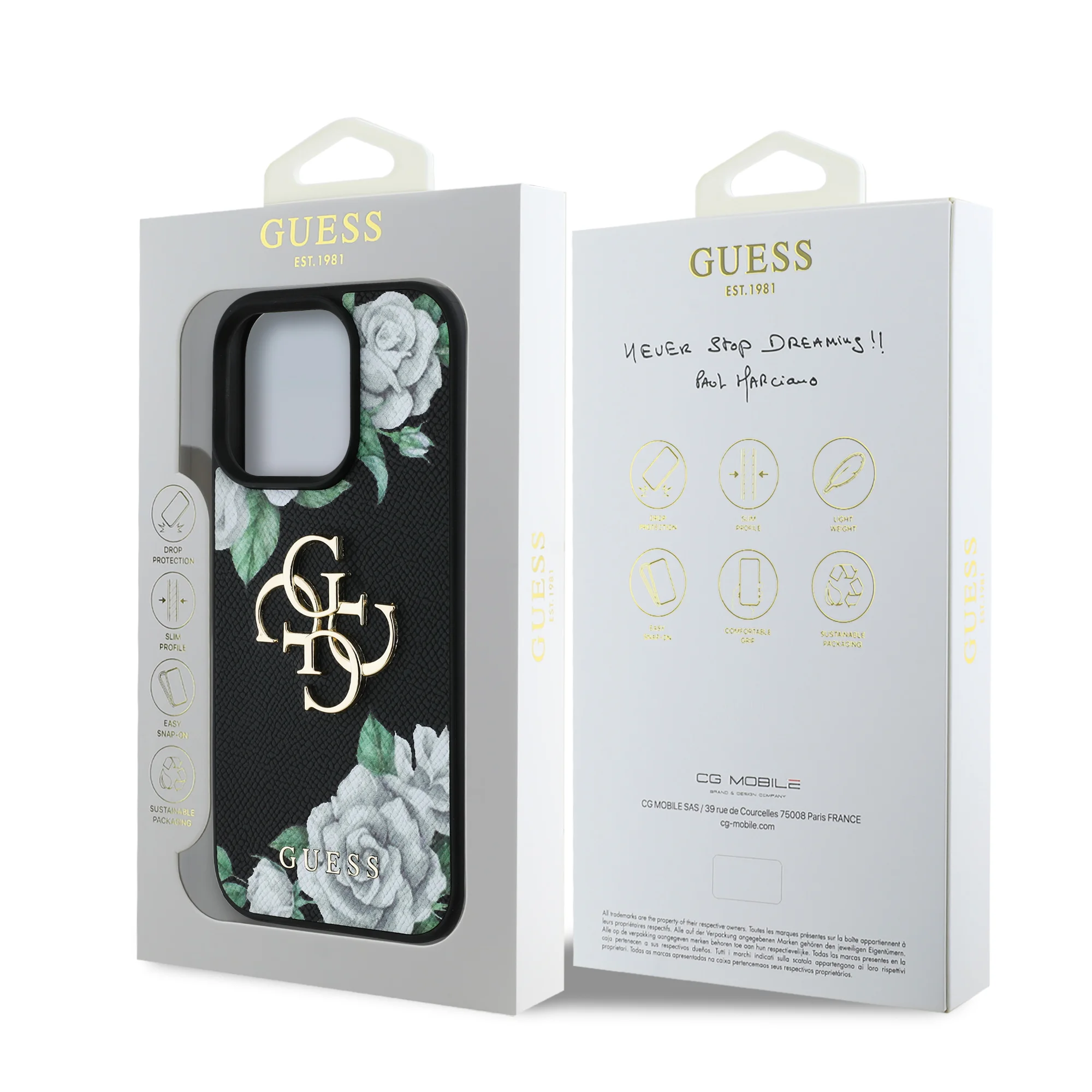 6910 GUESS HC GRAINED PU ROSES AND BIG 4G LOGO BLACK IP15 PRO MAX