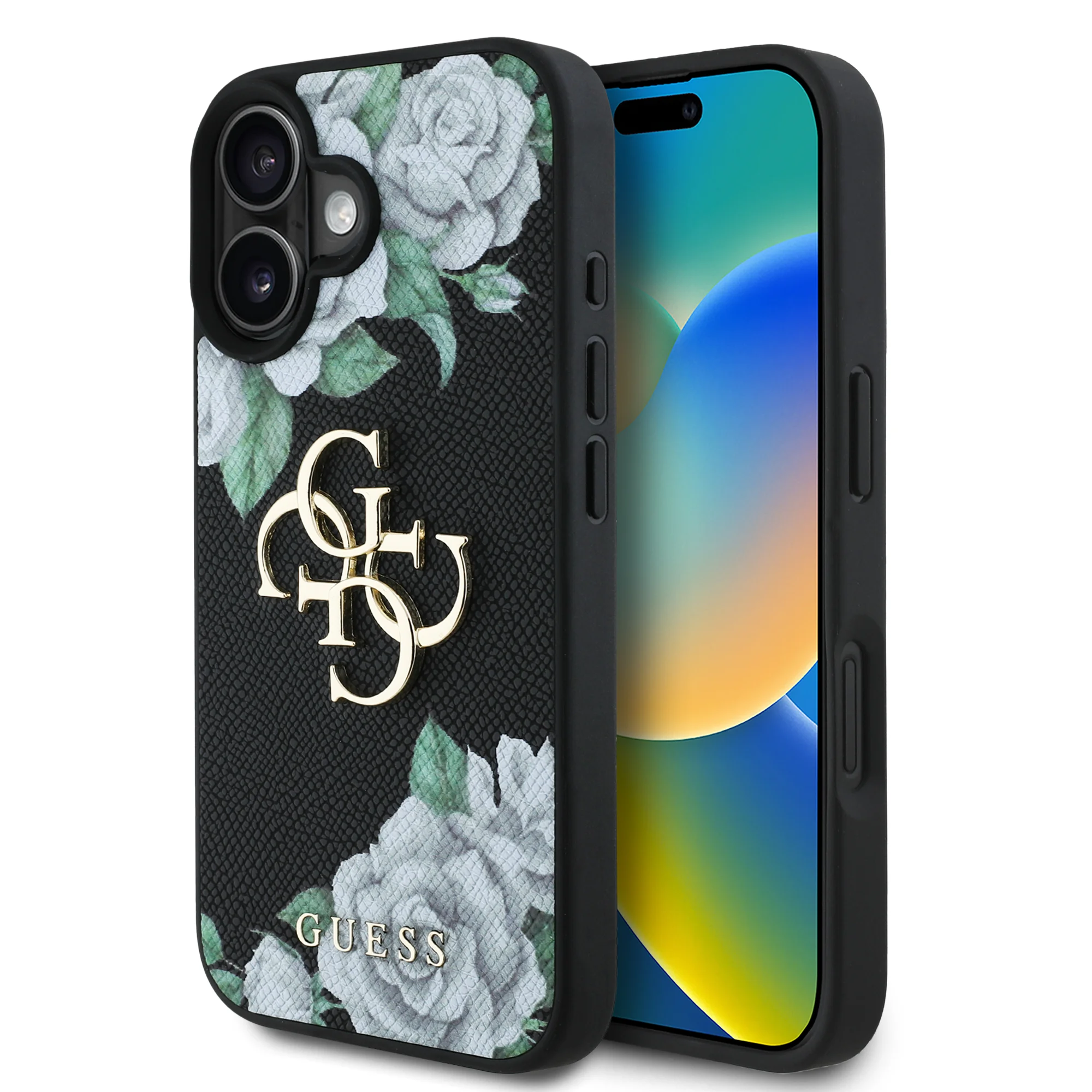 6927 GUESS HC GRAINED PU ROSES AND BIG 4G LOGO BLACK IP16