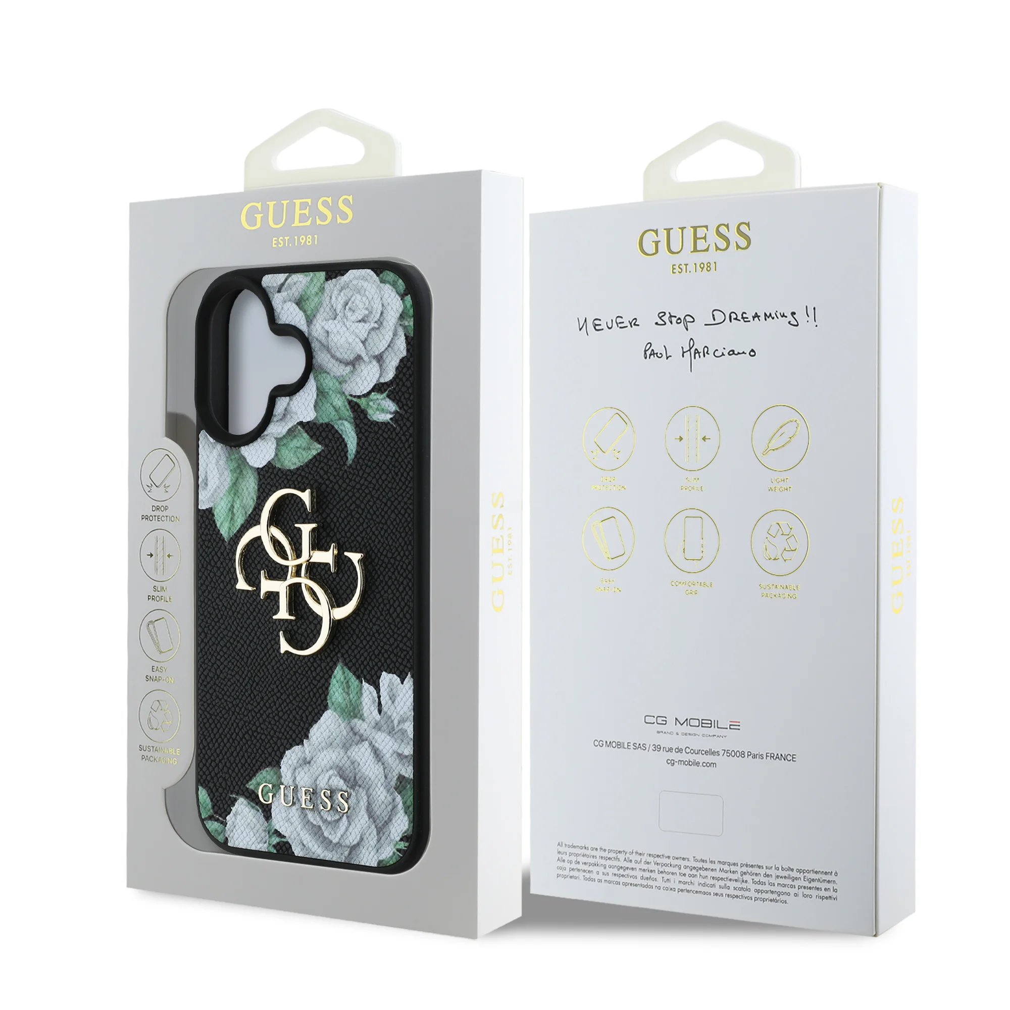 6927 GUESS HC GRAINED PU ROSES AND BIG 4G LOGO BLACK IP16