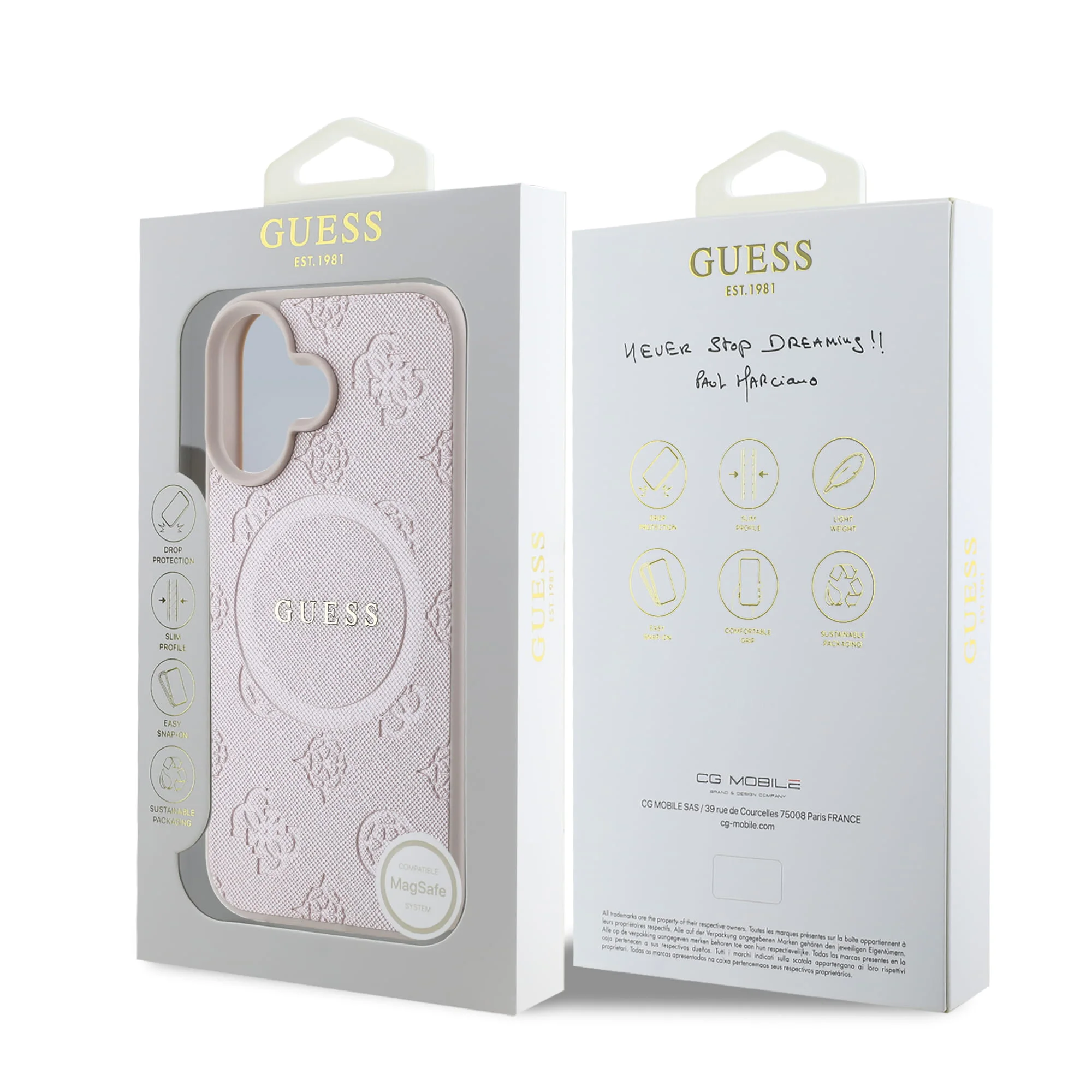 8092 GUESS HC MAGSAFE SAFFIANO PEONY CLASSIC LOGO PINK IP16