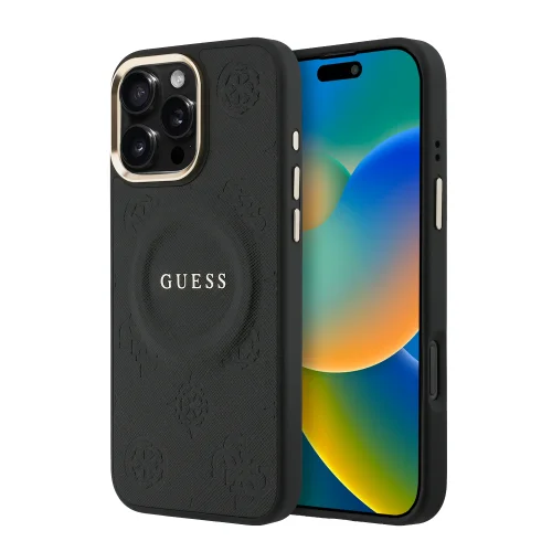 9667 GUESS HC MAGSAFE PU W/ PEONY HOT STAMP BLACK IP16 PRO MAX