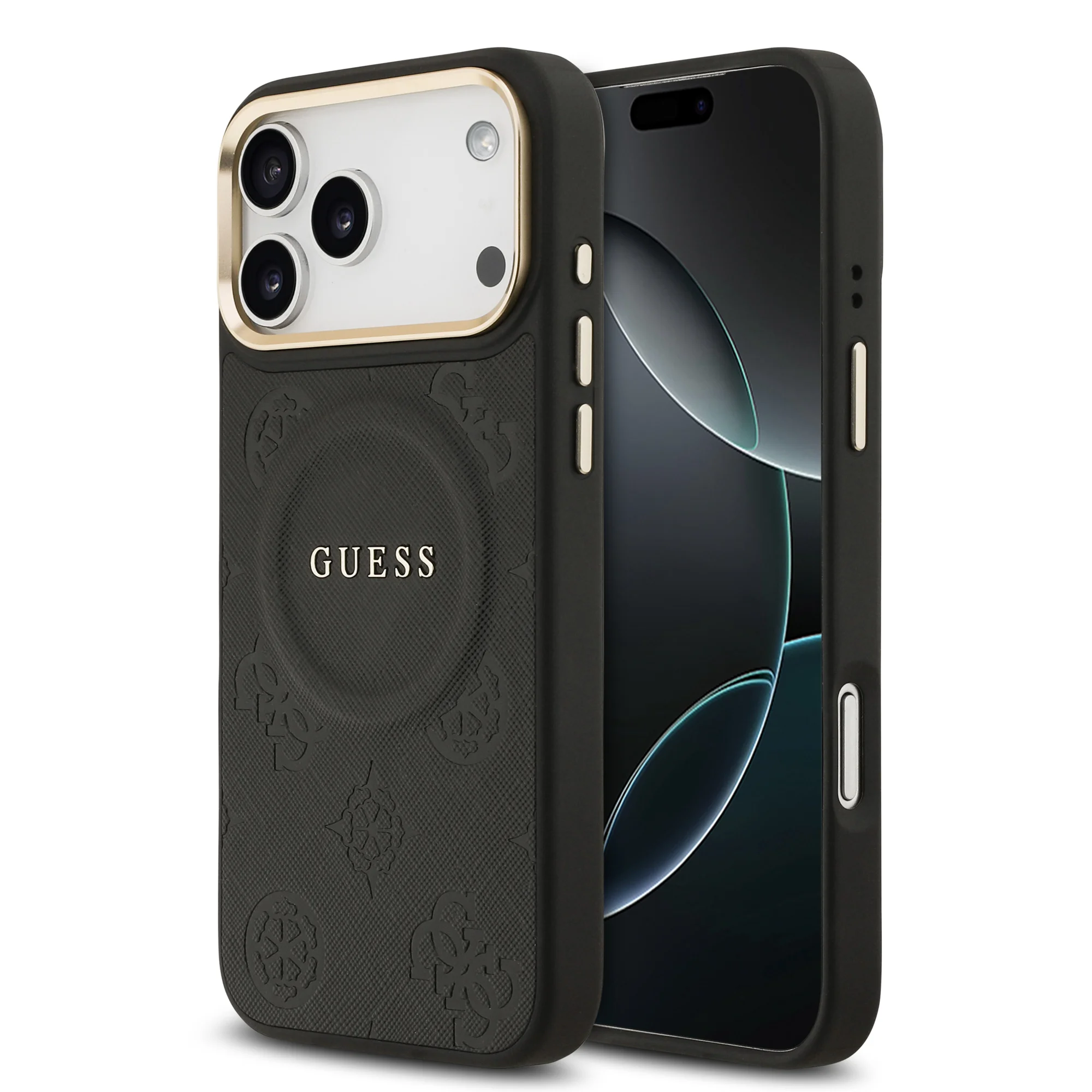 9704 GUESS HC MAGSAFE PU W/ PEONY HOT STAMP BLACK IP17 PRO MAX