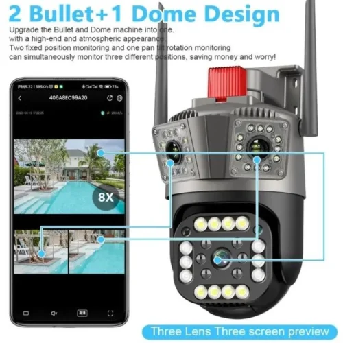 A3H 1080P 360 (APP:V380PRO) IP WIFI + LAN 2.4GHz Camera 3.0MP V380 3.6mm Двойна Външна охранителна камера