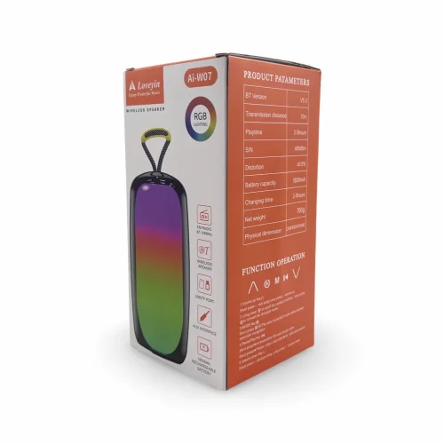 Ai-W07 Цветен LED RGB Bluetooth преносим високоговорител – Черен