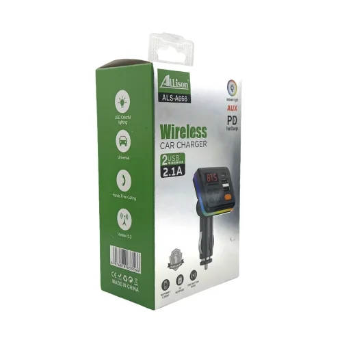 ALLISON ALS-A666 FM Трансмитер с bluetooth (2*USB изход + USB-C PD) + дистанционно