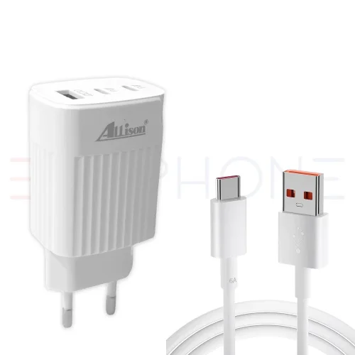 ALLISON ALS-W1052UE PD40W Зарядно с 1 USB-C изх. И 2 USBQC3.0 изх. – USB към Type-C