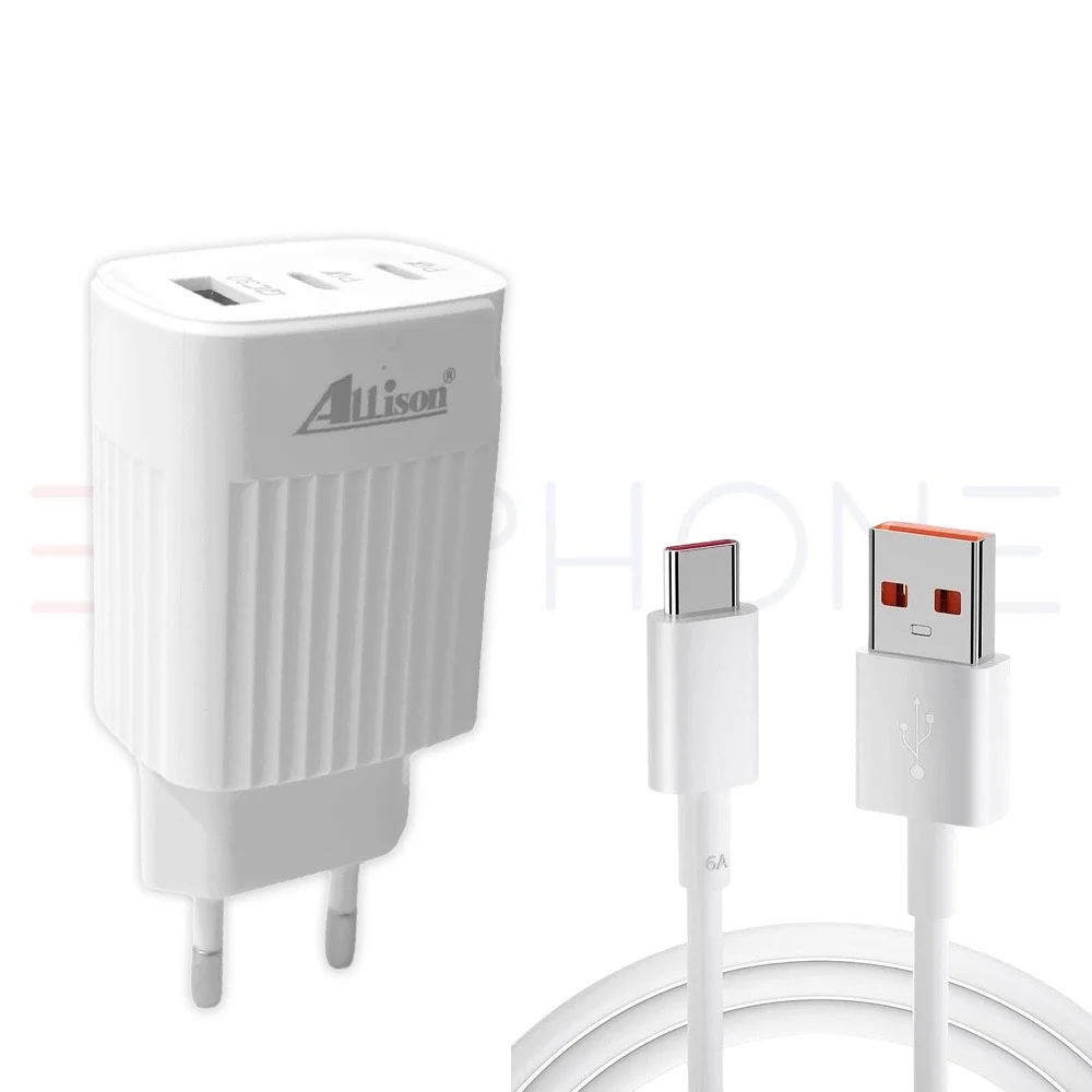 ALLISON ALS-W1052UE PD40W Зарядно с 1 USB-C изх. И 2 USBQC3.0 изх. – USB към Type-C