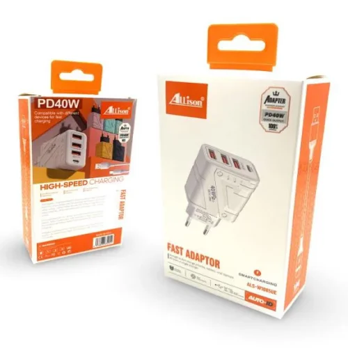 ALLISON ALS-W1085UE PD40W Зарядно с 1 USB-C изх. И 3 USBQC3.0 изх. – USB към Type-C