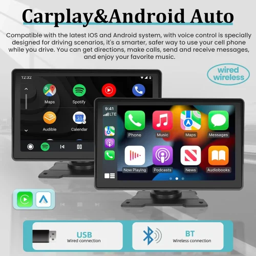 Apple CARPLAY Android Auto Смарт Нави B70 за кола 7 инча тъчскрийн + камера