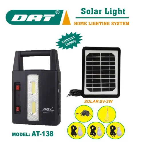 AT-138 DAT Solar light home lighting system комплект от 1 фенер + 3 лампи 9V 3w панел 4500MaH