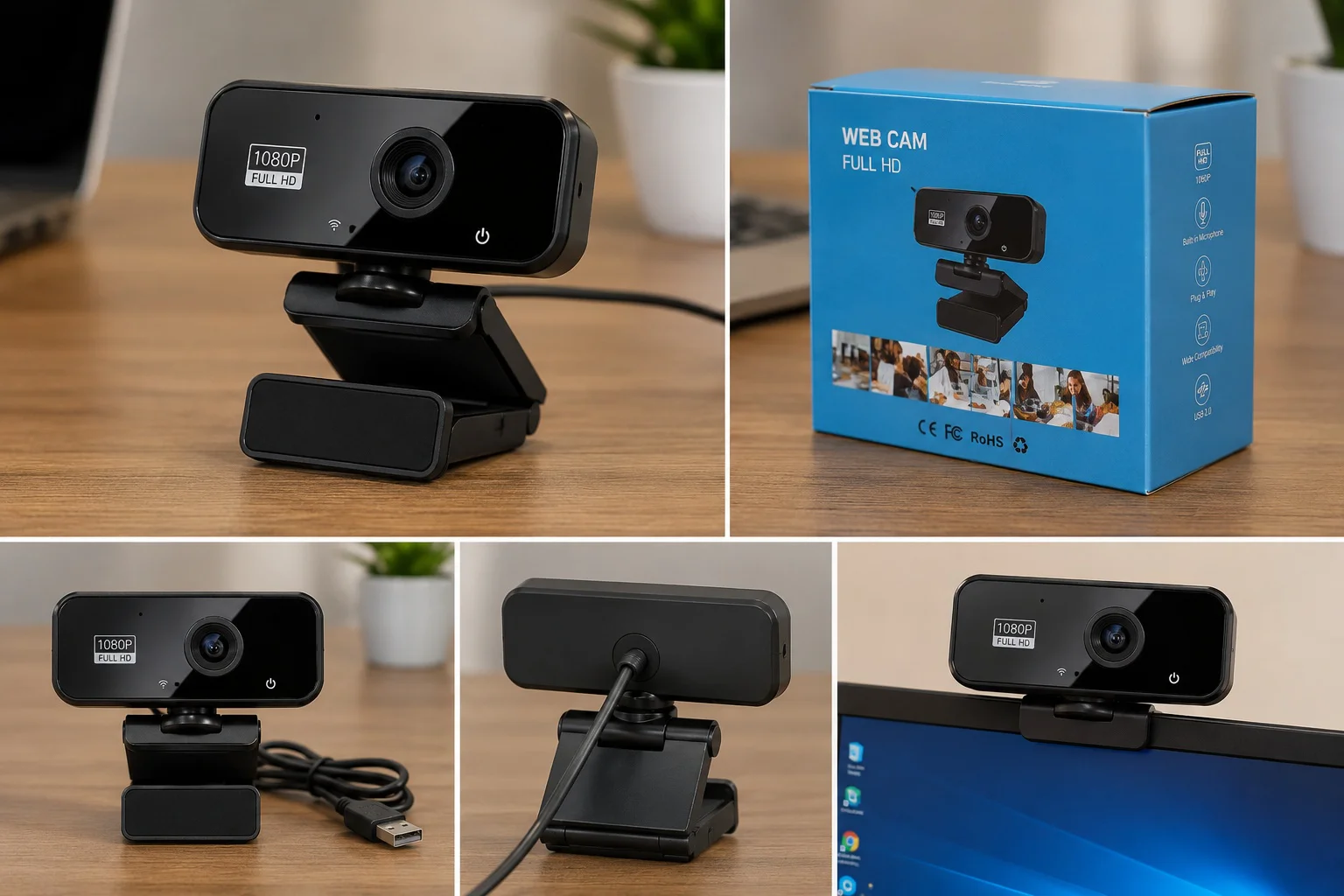 B03 Full HD 1080P USB Уеб камера с вграден микрофон | Plug & Play | За компютър, лаптоп и онлайн срещи