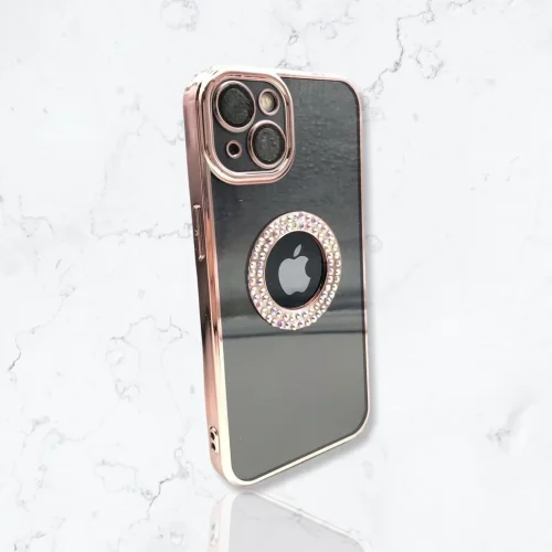 Безцветен кейс + камера DM1 с камъни за iPhone 13 Pro – Розов