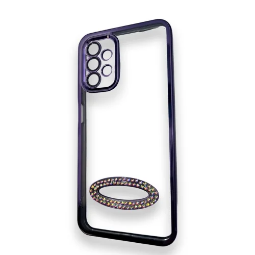 Безцветен кейс + камера DM1 с камъни за Samsung A14 – Лилав