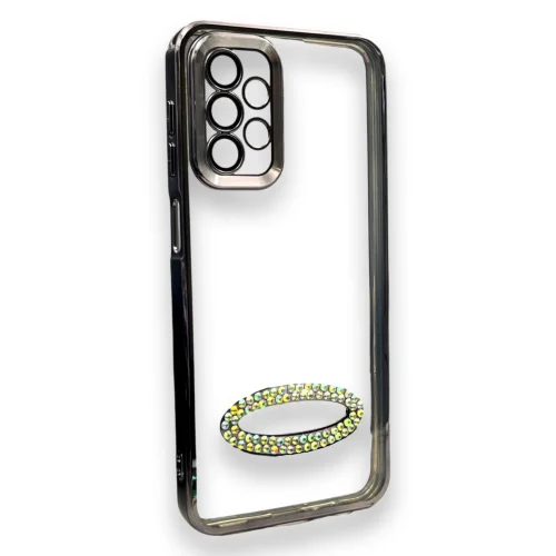 Безцветен кейс + камера DM1 с камъни за Samsung S23 – Черен