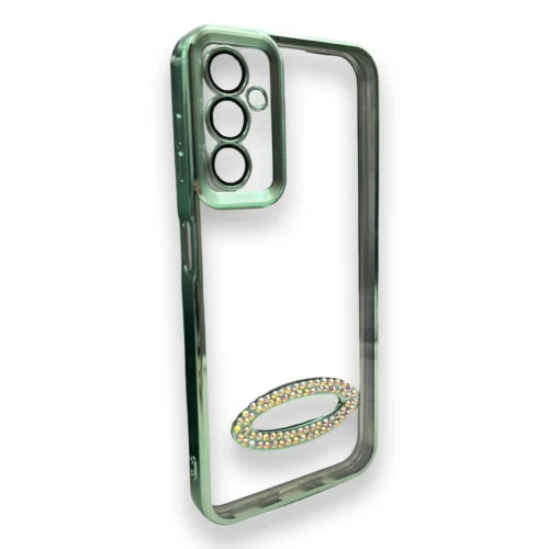 Безцветен кейс + камера DM1 с камъни за Samsung S24 Ultra – Зелен