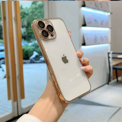 Безцветен LUX силиконов гръб + камера TP29 iPhone 15 Pro Max – Златист