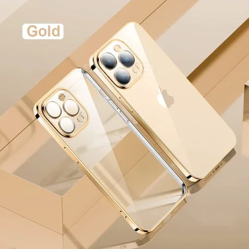 Безцветен LUX силиконов гръб + камера TP29 iPhone 15 Pro – Златист