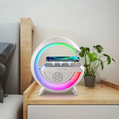 Bluetooth Тонколонка RGB Лампа BT 2301 (LED, AUX, USB, FM, microSD) , безжично зареждане, будилник