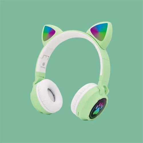 Блутут RGB светещи слушалки с котешки уши VIV-23M – Зелен