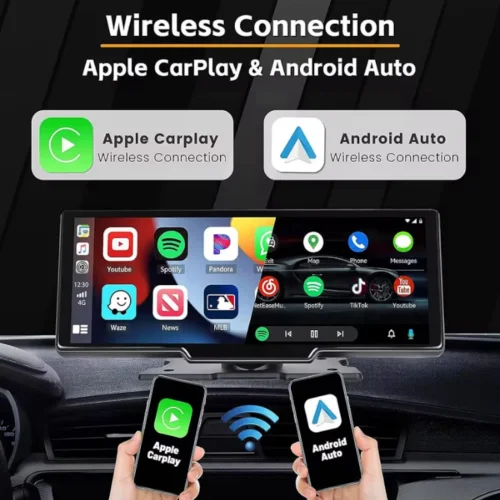 C200 10-инчов Apple Carplay/Android Auto + Видеорегистратор Безжична автомобилна стерео GPS навигация автомобилен екран , Bluetooth, Siri/Google Assistant