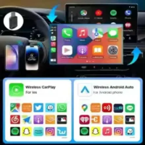 CarPlay/Android Auto CA03 Адаптер Безжичен – Dual-Band 2.4G/5.8GHz, Bluetooth 4.2, Plug & Play, Поддържа OTA