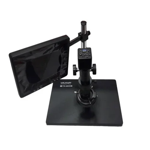 Цифров микроскоп YAXUN AK-23 с 8″ LCD монитор, 2-мегапикселова CMOS камера, VGA изход, 10X–90X непрекъснато увеличение