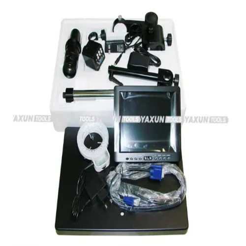 Цифров микроскоп YAXUN AK-23 с 8″ LCD монитор, 2-мегапикселова CMOS камера, VGA изход, 10X–90X непрекъснато увеличение