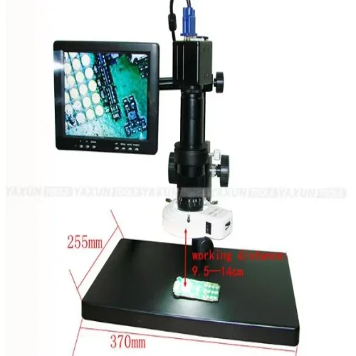 Цифров микроскоп YAXUN AK-23 с 8″ LCD монитор, 2-мегапикселова CMOS камера, VGA изход, 10X–90X непрекъснато увеличение