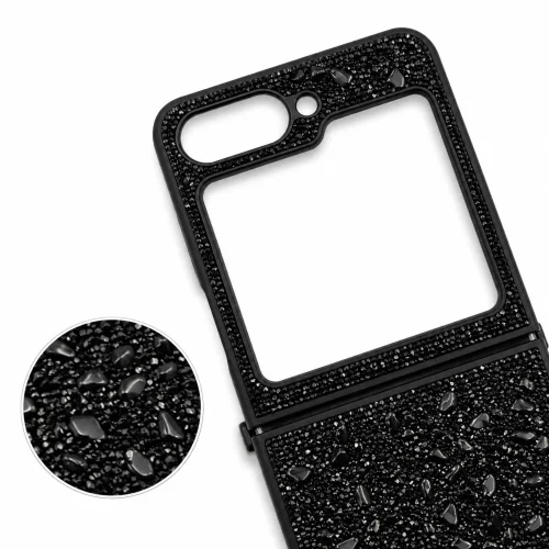 D70 Калъф с камъни за Samsung Z Flip 5 от 2 части – Черен