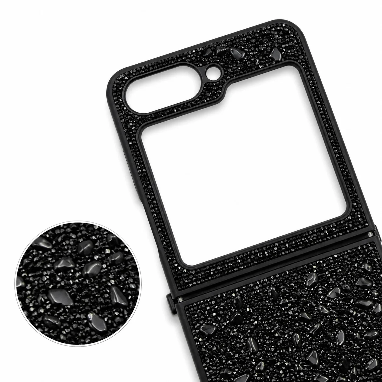 D70 Калъф с камъни за Samsung Z Flip 5 от 2 части – Черен