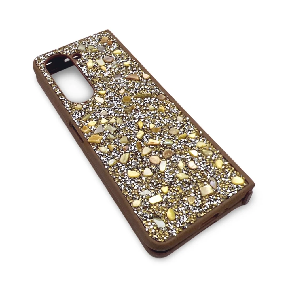 D70 Калъф с камъни за Samsung Z Flip 5 от 2 части – Златист