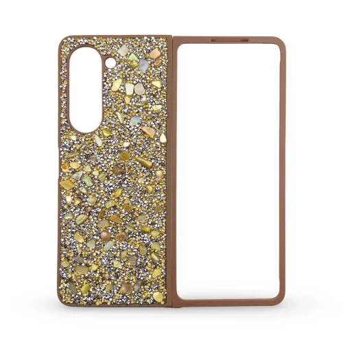 D70 Калъф с камъни за Samsung Z Flip 6 от 2 части – Златист