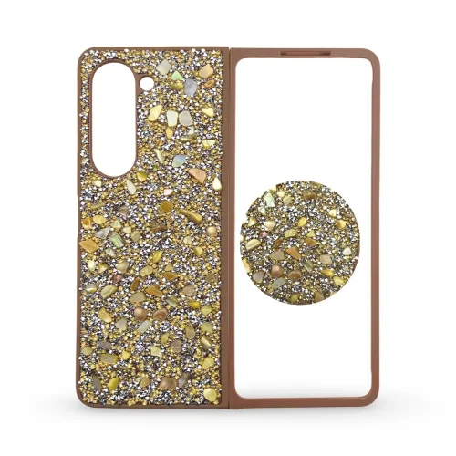 D70 Калъф с камъни за Samsung Z Fold 5 от 2 части – Златист