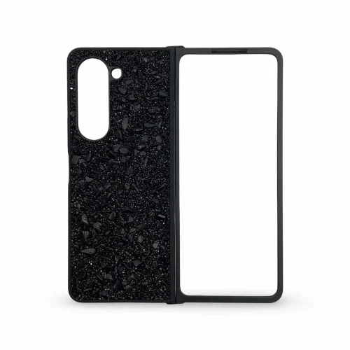 D70 Калъф с камъни за Samsung Z Fold 7 от 2 части – Черен