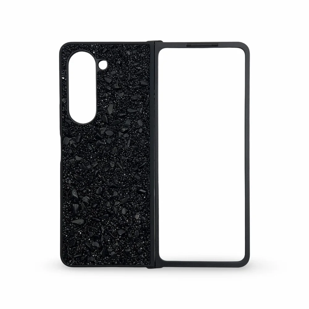 D70 Калъф с камъни за Samsung Z Fold 7 от 2 части – Черен