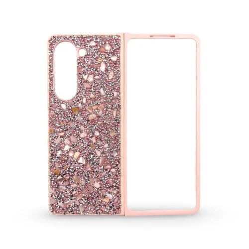 D70 Калъф с камъни за Samsung Z Fold 7 от 2 части – Розов