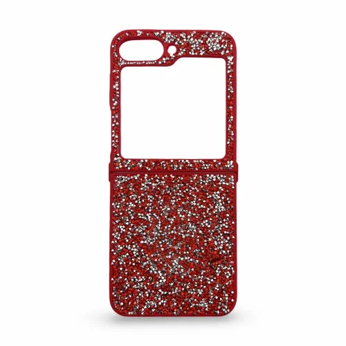 D75 Калъф с камъни за Samsung Z Flip 5 от 2 части – Червен