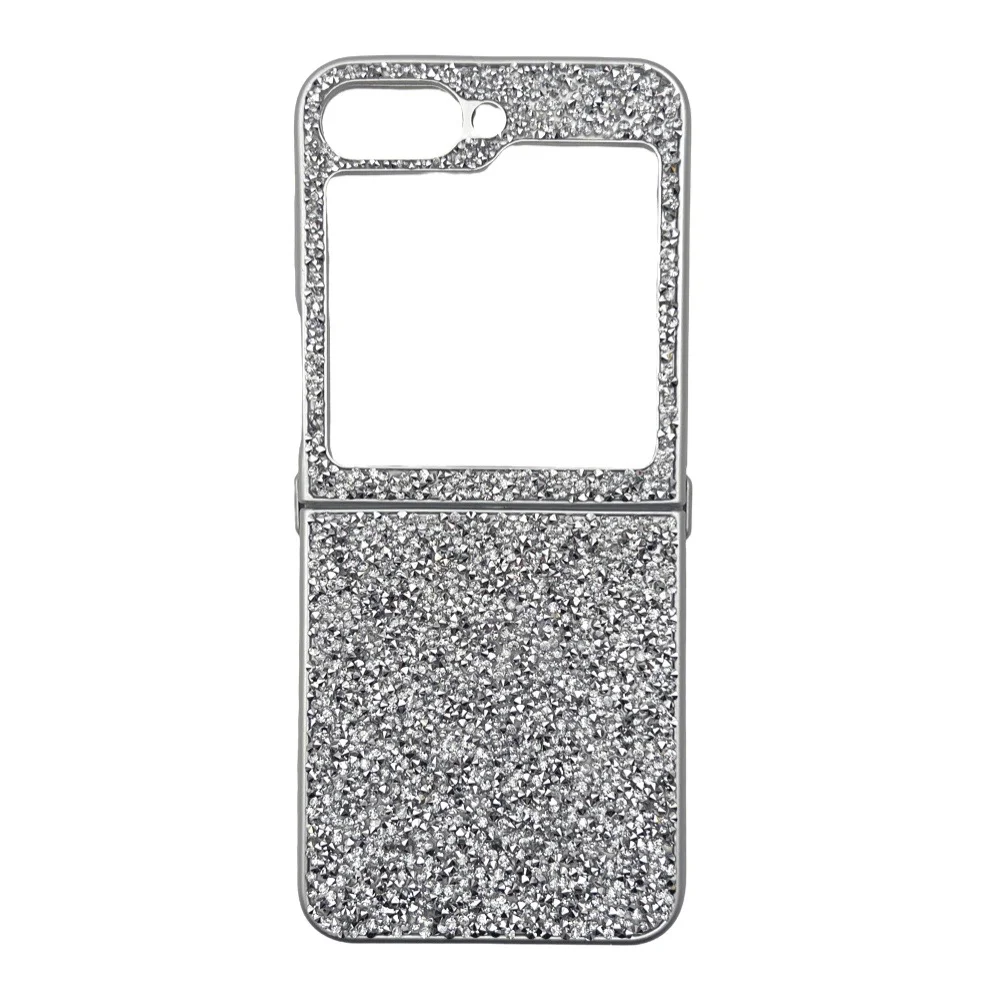 D75 Калъф с камъни за Samsung Z Flip 5 от 2 части – Светло Сив