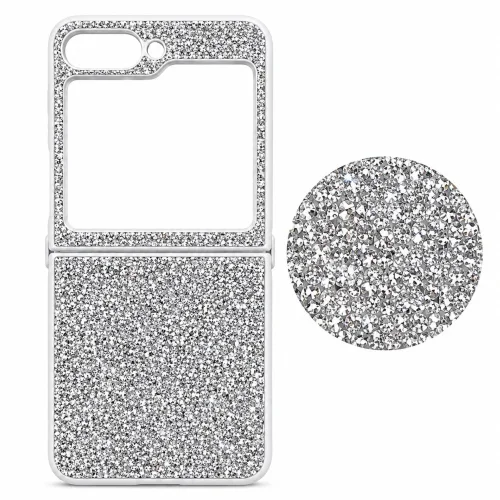 D75 Калъф с камъни за Samsung Z Flip 6 от 2 части – Бял