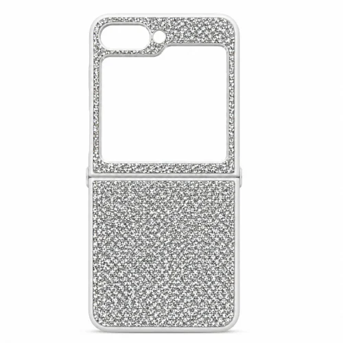 D75 Калъф с камъни за Samsung Z Flip 6 от 2 части – Бял