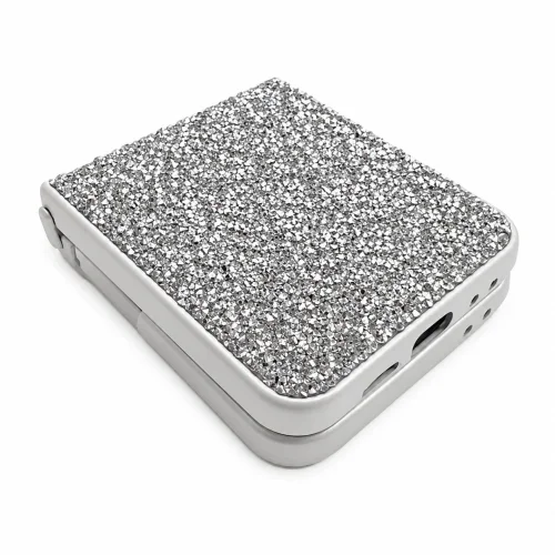 D75 Калъф с камъни за Samsung Z Flip 6 от 2 части – Бял
