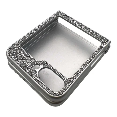 D75 Калъф с камъни за Samsung Z Flip 7 от 2 части – Светло Сив