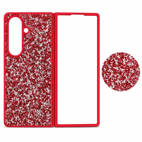 D75 Калъф с камъни за Samsung Z Fold 7 от 2 части – Червен