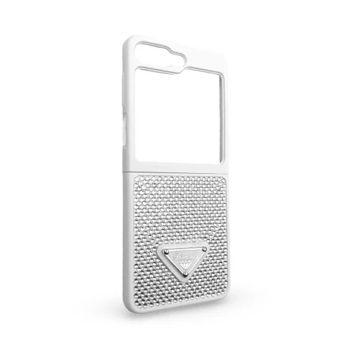 D80 Калъф с камъни за Samsung Z Flip 5 от 2 части – Бял