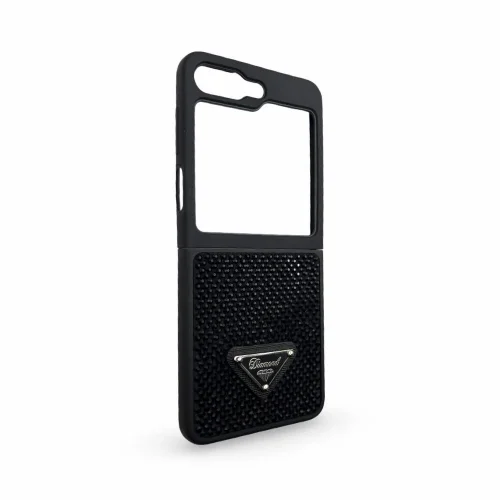 D80 Калъф с камъни за Samsung Z Flip 6 от 2 части – Черен