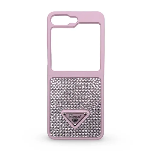 D80 Калъф с камъни за Samsung Z Flip 7 от 2 части – Розов